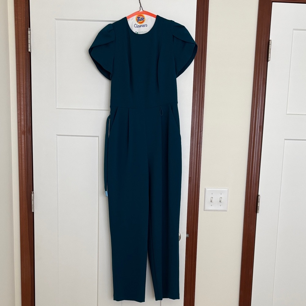 Womens Teal Short-Sleeve Jumpsuit Calvin Klein
